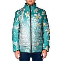 Polynesian Jellyfish Padded Jacket With Plumeria Teal