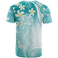 Polynesian Jellyfish T Shirt With Plumeria Teal