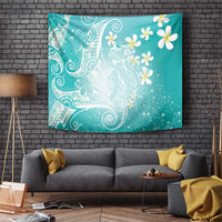 Polynesian Jellyfish Tapestry With Plumeria Teal