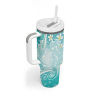 Polynesian Jellyfish Tumbler With Handle With Plumeria Teal