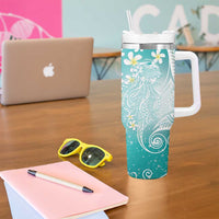 Polynesian Jellyfish Tumbler With Handle With Plumeria Teal