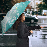 Polynesian Jellyfish Umbrella With Plumeria Teal