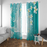 Polynesian Jellyfish Window Curtain With Plumeria Teal
