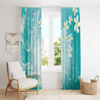 Polynesian Jellyfish Window Curtain With Plumeria Teal