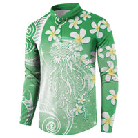 Polynesian Jellyfish Button Sweatshirt With Plumeria Green