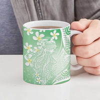 Polynesian Jellyfish Ceramic Mug With Plumeria Green