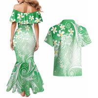 Polynesian Jellyfish Couples Matching Mermaid Dress and Hawaiian Shirt With Plumeria Green LT05 - Polynesian Pride
