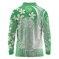 Polynesian Jellyfish Long Sleeve Polo Shirt With Plumeria Green