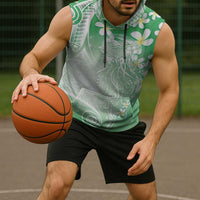 Polynesian Jellyfish Sleeveless Hoodie With Plumeria Green