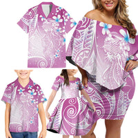 Polynesian Jellyfish Family Matching Off Shoulder Short Dress and Hawaiian Shirt With Plumeria Pink LT05 - Polynesian Pride