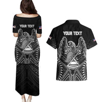 American Samoa Flag Day Couples Matching Puletasi and Hawaiian Shirt Bald Eagle With Polynesian Pattern