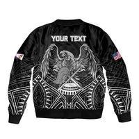 American Samoa Flag Day Sleeve Zip Bomber Jacket Bald Eagle With Polynesian Pattern