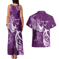 Personalised Fibromyalgia Awareness Couples Matching Tank Maxi Dress and Hawaiian Shirt Polynesian Purple Ribbon LT05 - Polynesian Pride