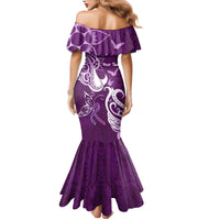 Personalised Fibromyalgia Awareness Family Matching Mermaid Dress and Hawaiian Shirt Polynesian Purple Ribbon LT05 - Polynesian Pride
