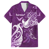 Personalised Fibromyalgia Awareness Family Matching Off The Shoulder Long Sleeve Dress and Hawaiian Shirt Polynesian Purple Ribbon LT05 Dad's Shirt - Short Sleeve Purple - Polynesian Pride