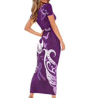 Personalised Fibromyalgia Awareness Family Matching Short Sleeve Bodycon Dress and Hawaiian Shirt Polynesian Purple Ribbon LT05 - Polynesian Pride