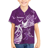 Personalised Fibromyalgia Awareness Family Matching Short Sleeve Bodycon Dress and Hawaiian Shirt Polynesian Purple Ribbon LT05 Son's Shirt Purple - Polynesian Pride