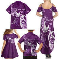 Personalised Fibromyalgia Awareness Family Matching Summer Maxi Dress and Hawaiian Shirt Polynesian Purple Ribbon LT05 - Polynesian Pride