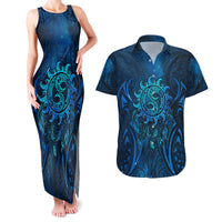 New Zealand Dream Catcher Couples Matching Tank Maxi Dress and Hawaiian Shirt Maori Koru Pattern Blue Version LT05 Blue - Polynesian Pride