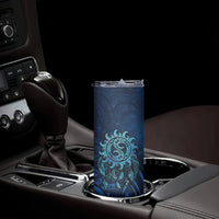 New Zealand Dream Catcher Skinny Tumbler Maori Koru Pattern Blue Version