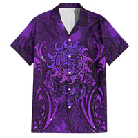 New Zealand Dream Catcher Family Matching Off Shoulder Maxi Dress and Hawaiian Shirt Maori Koru Pattern Purple Version