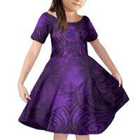 New Zealand Dream Catcher Family Matching Short Sleeve Bodycon Dress and Hawaiian Shirt Maori Koru Pattern Purple Version LT05 Daughter's Dress Purple - Polynesian Pride
