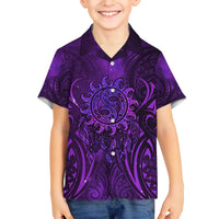 New Zealand Dream Catcher Family Matching Summer Maxi Dress and Hawaiian Shirt Maori Koru Pattern Purple Version LT05 Son's Shirt Purple - Polynesian Pride