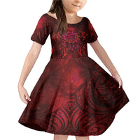 New Zealand Dream Catcher Family Matching Mermaid Dress and Hawaiian Shirt Maori Koru Pattern Red Version LT05 Daughter's Dress Red - Polynesian Pride