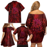New Zealand Dream Catcher Family Matching Off Shoulder Short Dress and Hawaiian Shirt Maori Koru Pattern Red Version LT05 - Polynesian Pride