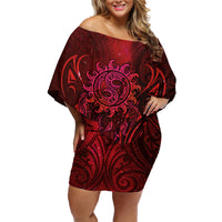 New Zealand Dream Catcher Family Matching Off Shoulder Short Dress and Hawaiian Shirt Maori Koru Pattern Red Version LT05 Mom's Dress Red - Polynesian Pride
