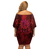New Zealand Dream Catcher Family Matching Off Shoulder Short Dress and Hawaiian Shirt Maori Koru Pattern Red Version LT05 - Polynesian Pride