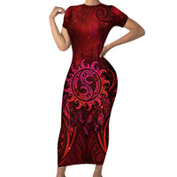 New Zealand Dream Catcher Family Matching Short Sleeve Bodycon Dress and Hawaiian Shirt Maori Koru Pattern Red Version LT05 Mom's Dress Red - Polynesian Pride