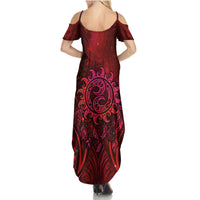 New Zealand Dream Catcher Family Matching Summer Maxi Dress and Hawaiian Shirt Maori Koru Pattern Red Version LT05 - Polynesian Pride
