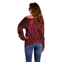 New Zealand Dream Catcher Off Shoulder Sweater Maori Koru Pattern Red Version