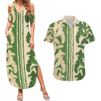 Hawaii Pua Kenikeni Lei Couples Matching Summer Maxi Dress and Hawaiian Shirt With Lau Maia Green LT05 Green - Polynesian Pride