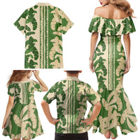Hawaii Pua Kenikeni Lei Family Matching Mermaid Dress and Hawaiian Shirt With Lau Maia Green LT05 - Polynesian Pride