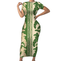Hawaii Pua Kenikeni Lei Family Matching Short Sleeve Bodycon Dress and Hawaiian Shirt With Lau Maia Green LT05 Mom's Dress Green - Polynesian Pride