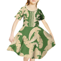 Hawaii Pua Kenikeni Lei Kid Short Sleeve Dress With Lau Maia Green LT05 - Polynesian Pride