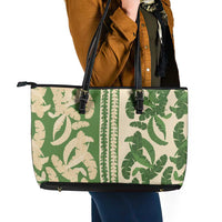Hawaii Pua Kenikeni Lei Leather Tote Bag With Lau Maia Green
