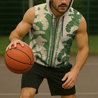 Hawaii Pua Kenikeni Lei Sleeveless Zip Hoodie With Lau Maia Green LT05 - Polynesian Pride