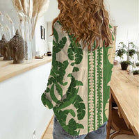 Hawaii Pua Kenikeni Lei Women Casual Shirt With Lau Maia Green LT05 - Polynesian Pride