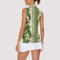 Hawaii Pua Kenikeni Lei Women Sleeveless Polo Shirt With Lau Maia Green LT05 - Polynesian Pride