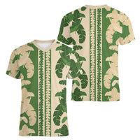 Hawaii Pua Kenikeni Lei Women V-Neck T-Shirt With Lau Maia Green LT05 - Polynesian Pride
