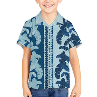 Hawaii Pua Kenikeni Lei Family Matching Tank Maxi Dress and Hawaiian Shirt With Lau Maia Royal Blue LT05 Son's Shirt Blue - Polynesian Pride