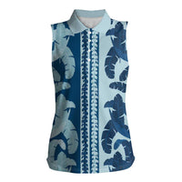 Hawaii Pua Kenikeni Lei Women Sleeveless Polo Shirt With Lau Maia Royal Blue LT05 Female Blue - Polynesian Pride