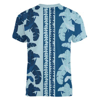 Hawaii Pua Kenikeni Lei Women V-Neck T-Shirt With Lau Maia Royal Blue LT05 - Polynesian Pride