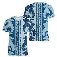 Hawaii Pua Kenikeni Lei Women V-Neck T-Shirt With Lau Maia Royal Blue LT05 - Polynesian Pride