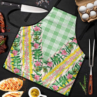 Hawaii Pikake Lokelani Plumeria Lei Apron Green Palaka Motifs