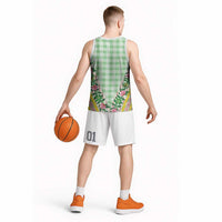 Hawaii Pikake Lokelani Plumeria Lei Basketball Jersey Green Palaka Motifs LT05 - Polynesian Pride