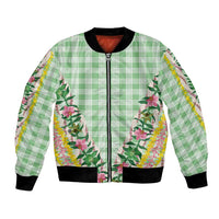 Hawaii Pikake Lokelani Plumeria Lei Bomber Jacket Green Palaka Motifs